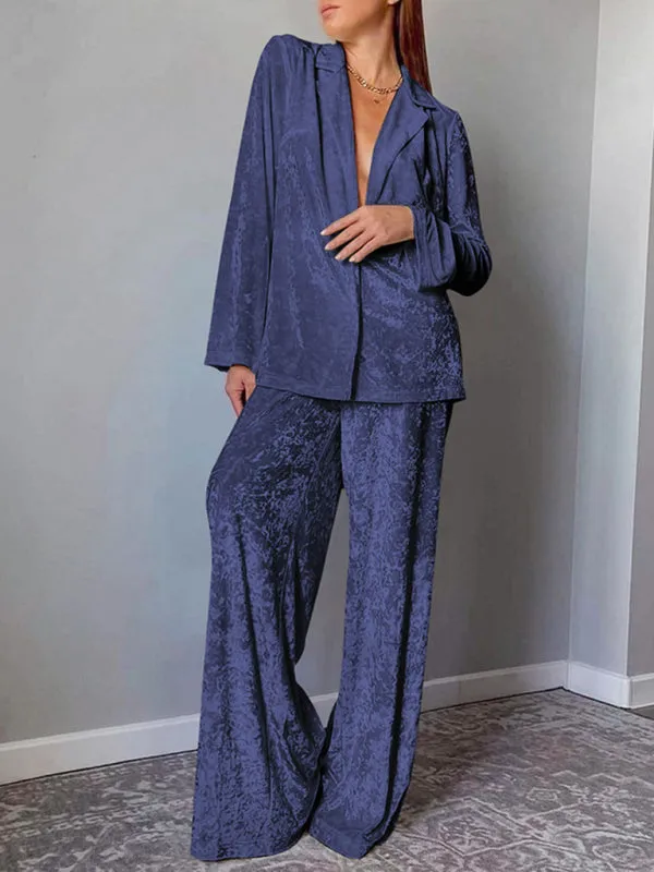 Velvet Blazer Jacket & Elastic Waist Pants - 2-Piece Cozy Lounge