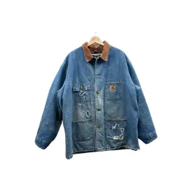 Vintage 1990's Carhartt Distressed Denim Blanket Lined Chore Jacket