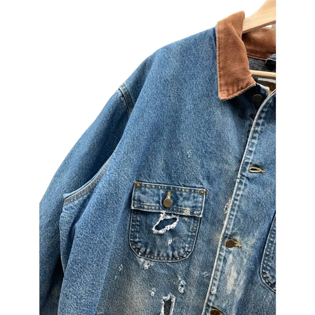 Vintage 1990's Carhartt Distressed Denim Blanket Lined Chore Jacket