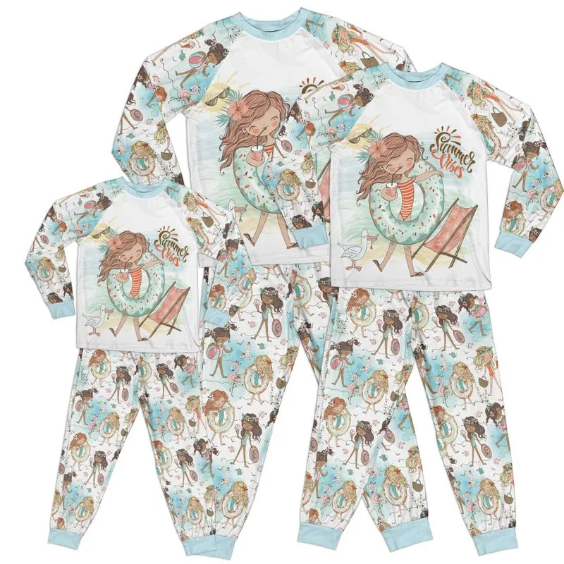 Whimsical Mystical Girl Summer Vibes Kid Pajamas Set Matching