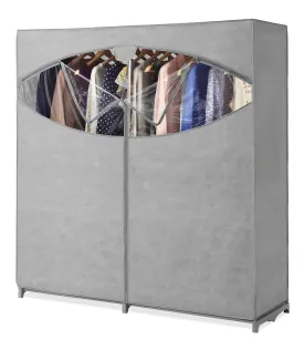 Whitmor Portable Wardrobe Clothes Storage Organizer Closet with Hanging Rack - Extra Wide -Grey Color - No-tool Assembly - Extra Strong & Durable - 60"L x 19.5"W x 64"