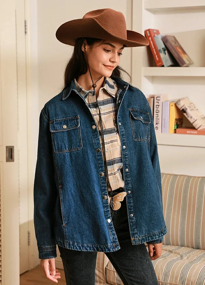 Women's Flannel-Lined Denim Shirt Jacket,Snap Jean Shacket