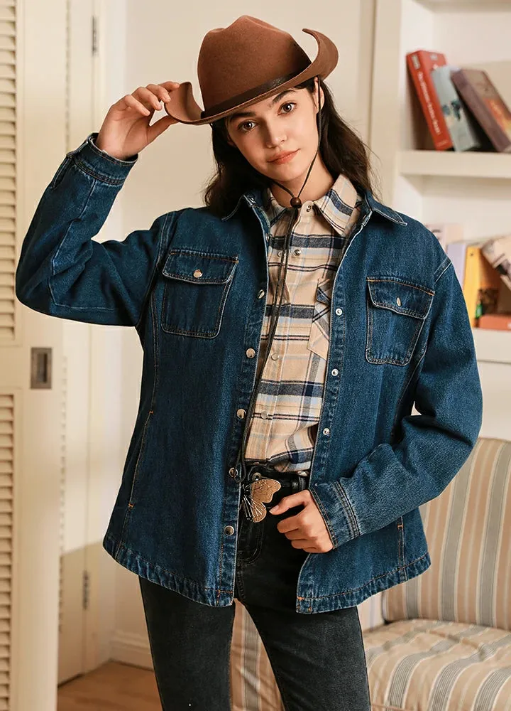 Women's Flannel-Lined Denim Shirt Jacket,Snap Jean Shacket