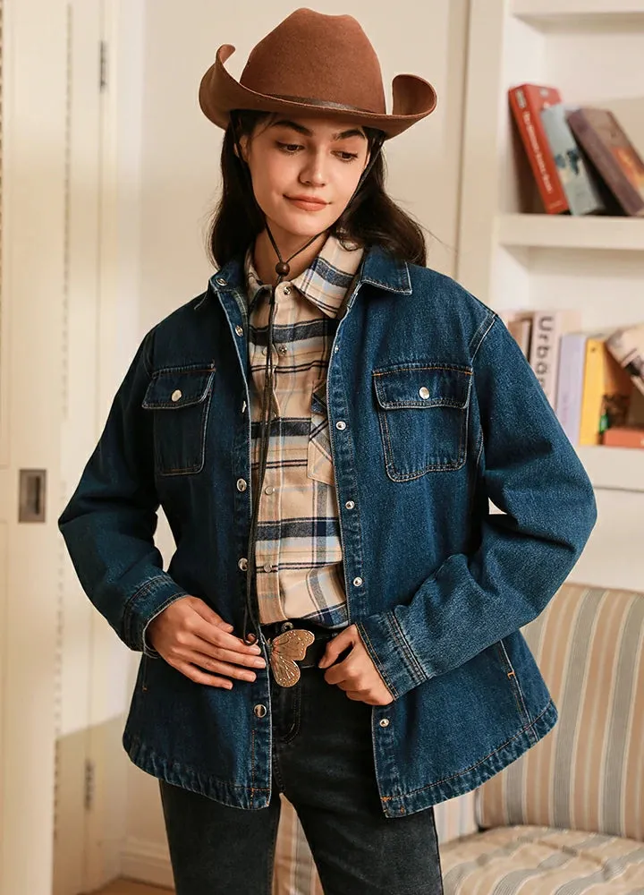 Women's Flannel-Lined Denim Shirt Jacket,Snap Jean Shacket