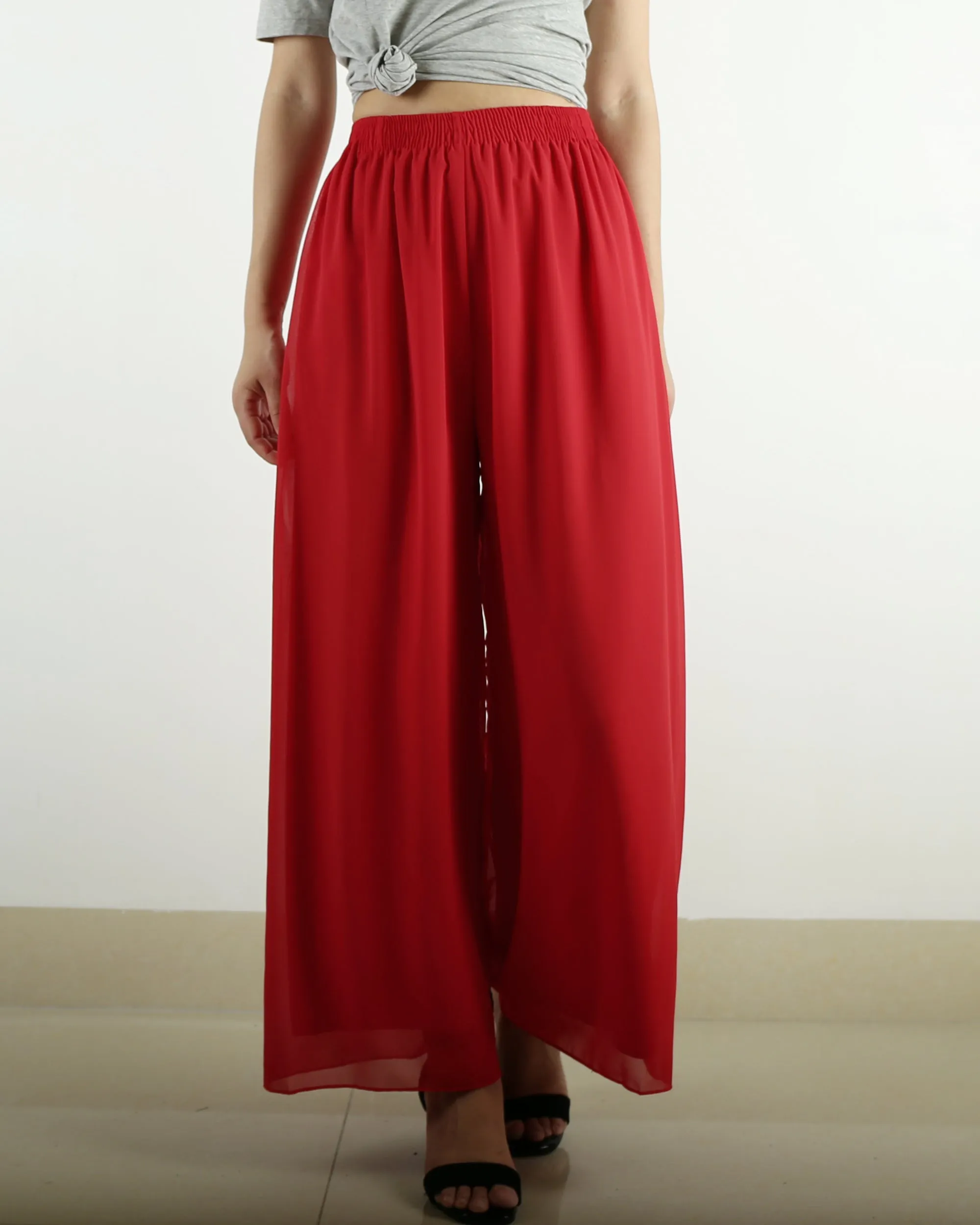 Women's wide leg pants, chiffon skirt pants, summer trousers, yoga pants, oversized casual customized pants (K1712)