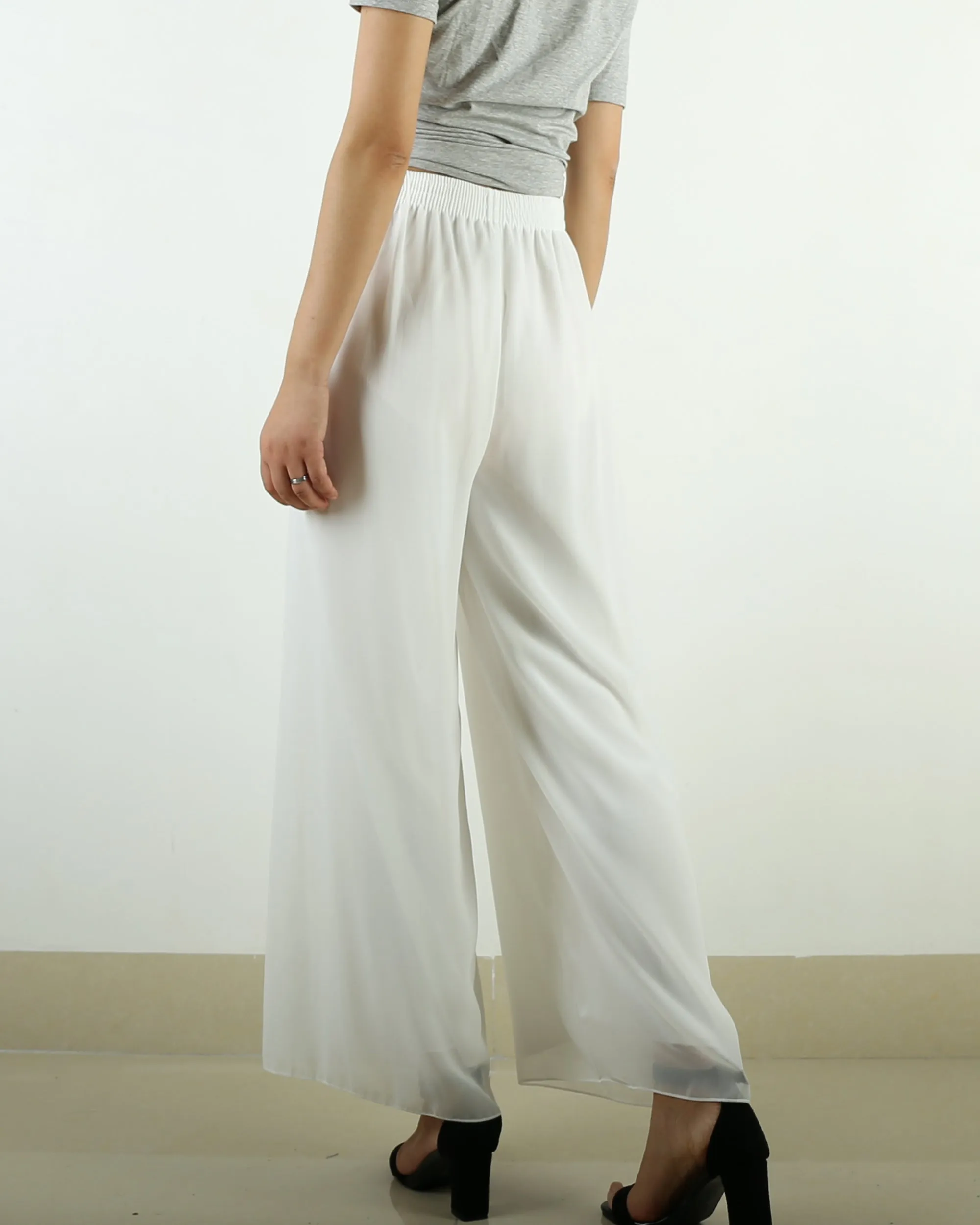 Women's wide leg pants, chiffon skirt pants, summer trousers, yoga pants, oversized casual customized pants (K1712)