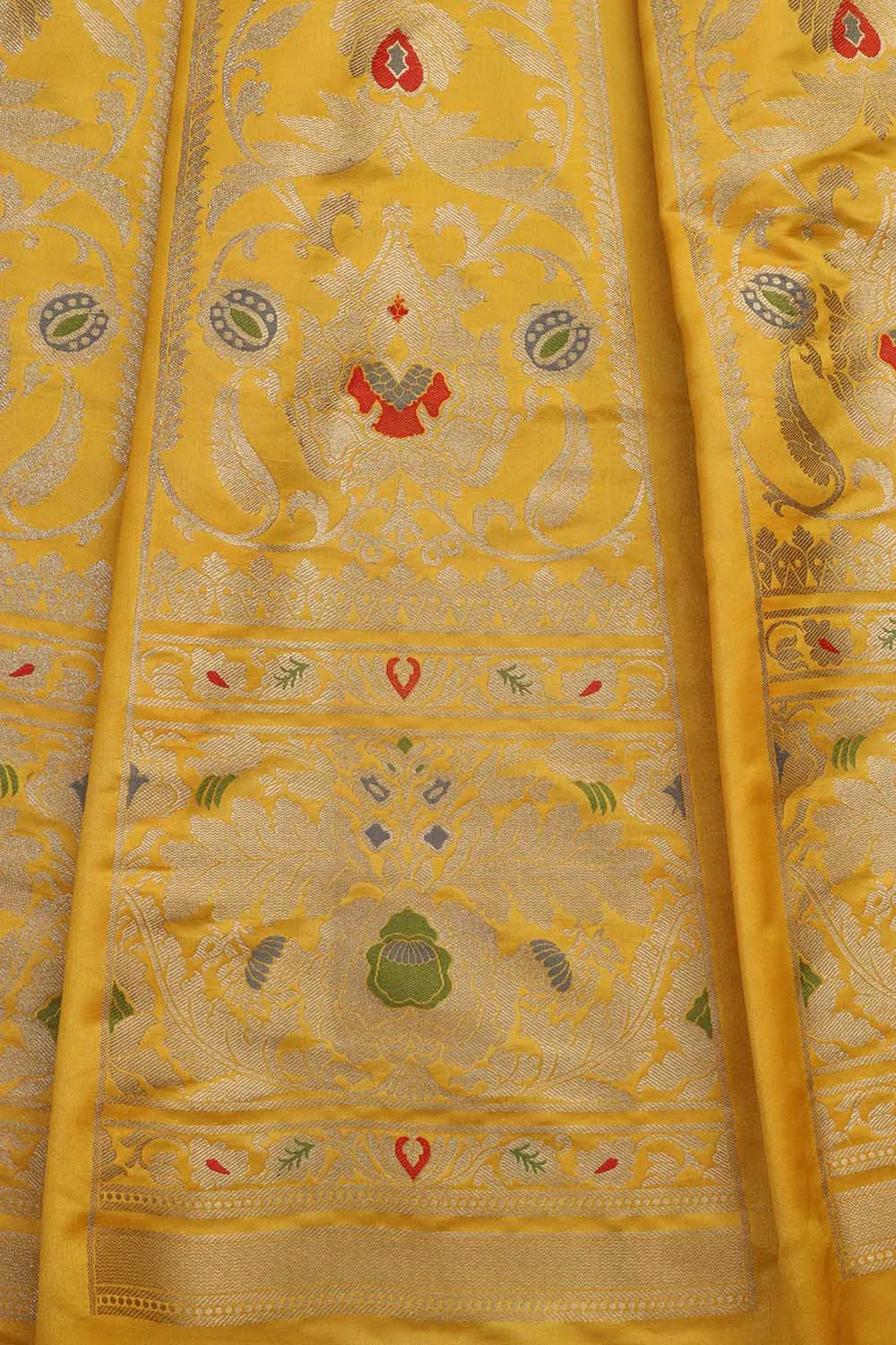 Yellow Banarasi Silk Unstitched Meenakari Lehenga Set