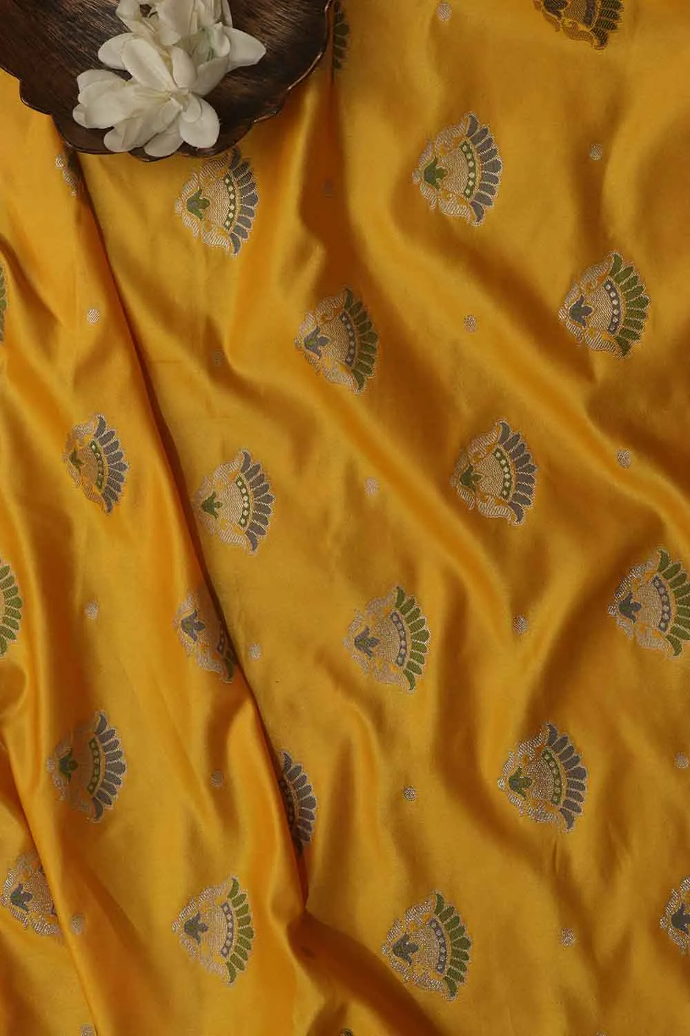 Yellow Banarasi Silk Unstitched Meenakari Lehenga Set