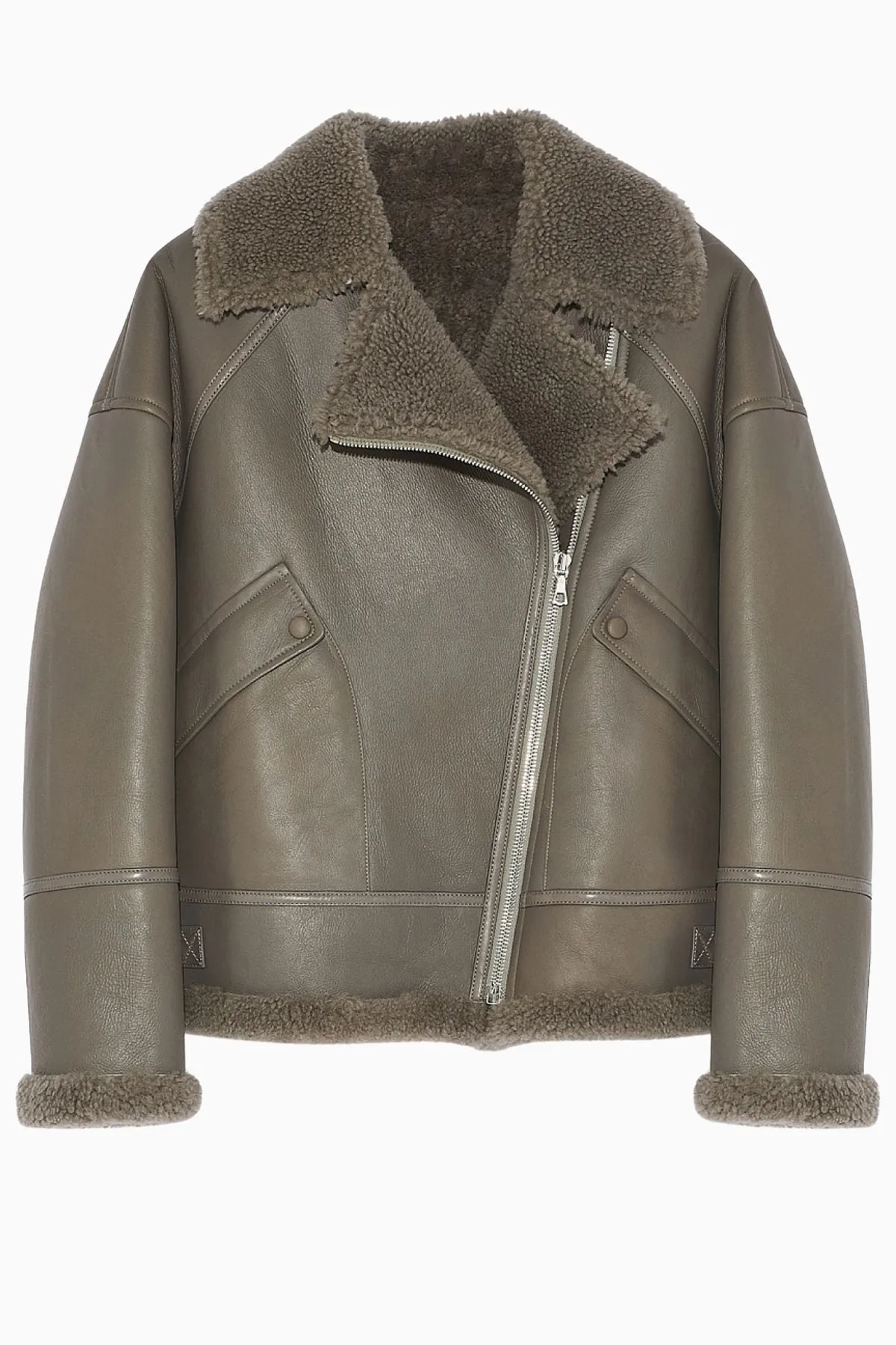 Yves Salomon Shearling Longline Bomber Jacket - Ombre Grey